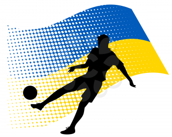 vector illustration of ukraine soccer player silhouette against national flag isolated on white
