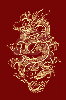 Illustration of Traditional Golden Chinese Dragon. Vector illustration.