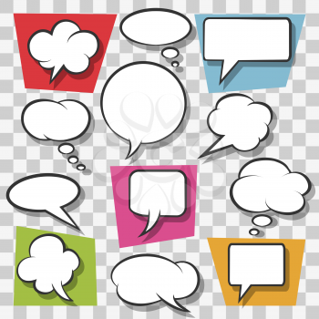 Blank speech bubbles drawn in pop art style on transparent background. Vector illustration