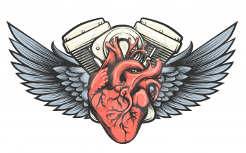 Motorcycle engine with wings tatoo label. Vector illustration.
