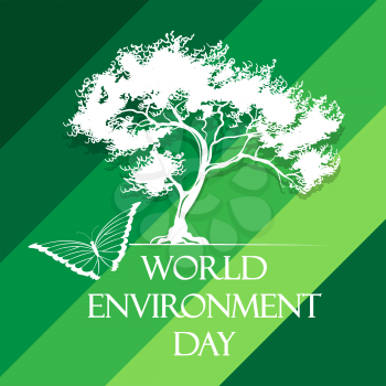World Environment Day Poster with tree and butterfly. Vector illustration