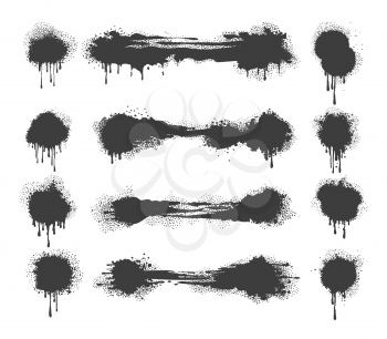 Set of Spray painted lines and grunge dots. Graffiti drawing strokes and dirty street art texture. Black dot print and splattered line. Vector illustration.