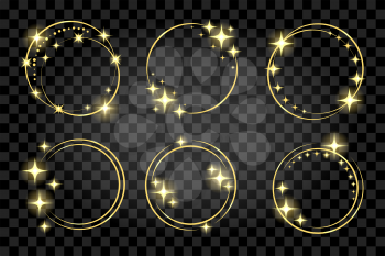 Golden Circle Ring Frames with Shining stars isolated on transparent background. Vector illustration.