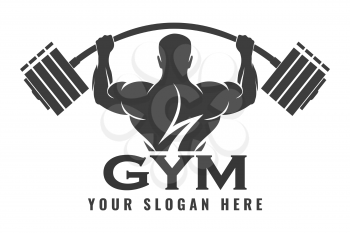 Fitness logo design template, design for gym and fitness club. Logo with exercising athletic man. Vector illustration.