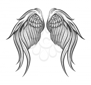 Hand Drawn Two wings in Tattoo Style isolated on White. Vector illustration.