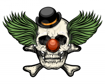 Clown skull in circus hat. Isolated on white background. Retro style.