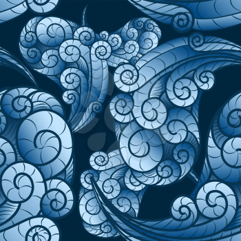 Seamless wave swirls patterns drawn in cartoon style with using gadients
