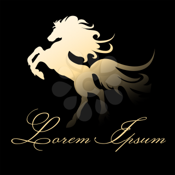 Running Stallion or mustang Emblem.Horse silhouette on black background and sample text.