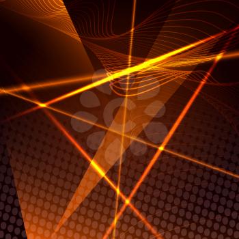 Abstract geometrical background with swirls and beams against dark industrial background