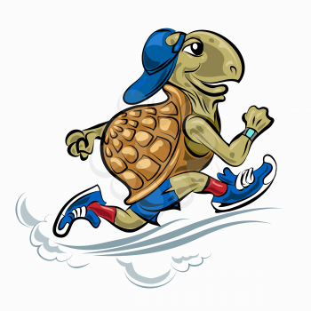 Running Turtle in sporting shoes and hat. Illustration in cartoon style