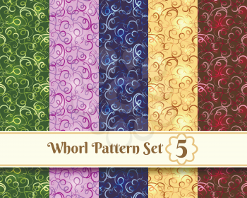 Colorful whorl floral seamless patterns. Effortless vector backdrops for your design.