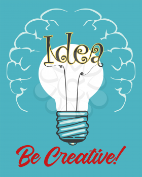 Light Bulb with Idea wording inside. Creative Mind Concept Retro Poster. Vector illustration.