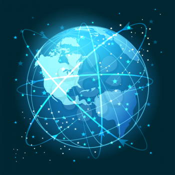 Global network connection concept. World map abstract technology background global business innovation. Vector illustration.