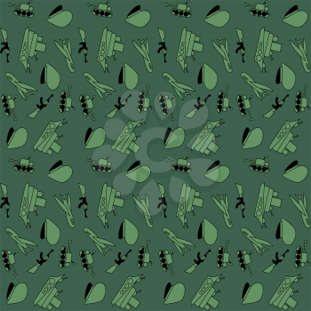 Military Background army  pattern. ?artoon military equipment. Tank, plane, cap, weapons, military ship. February 23