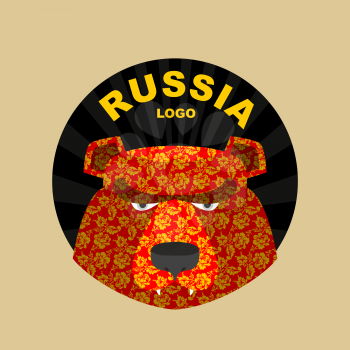bear  logo of Russia. Traditional Russian ornament khokhloma.