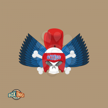 Boxing logo. Skull in a boxing helmet with gloves, with wings