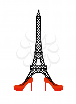 Eiffel Tower in red women's shoes. Fashion symbol of France. Vector logo landmark France. Architectural monument of  country
