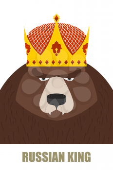 Russian King. Bear in Golden Crown. Vector illustration of a wild animal.
