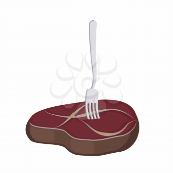 Juicy steak. A piece of roasted meat on a fork on a white background. Vector illustration.

