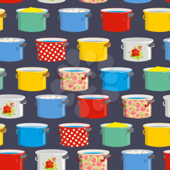 Colored pans. Seamless pattern for kitchen. Vector illustration
