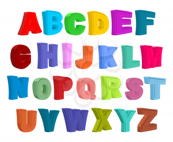 Font children. Colorful alphabet. Letters in child style. Cartoon ABC. Vector illustration