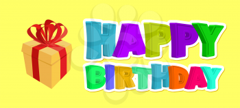 Happy birthday greetings. Gift and inscription of colored letters. Vector illustration
