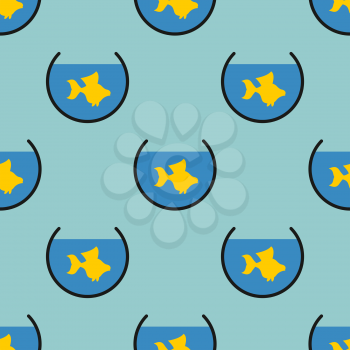 Goldfish in an aquarium seamless pattern. Vector background of domestic fish. Texture for childrens fabrics
