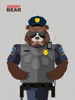 bear police. Angry animals. Vector illustration