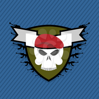 military emblem. Skull in beret with weapons.