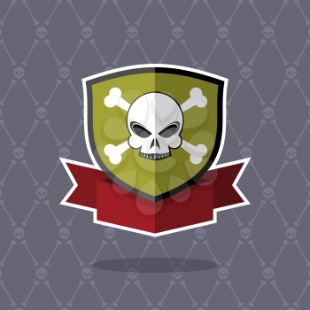 Shield with skull. pirate emblem, logo