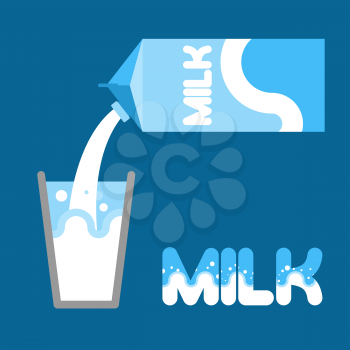 Milk. Pour milk into a glass from packaging. Milk carton. Vector illustration. Splash in a glass.