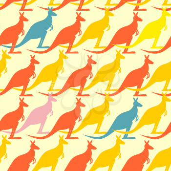 Kangaroo seamless pattern. Colored animals background.  Australian Marsupial mammal animal.  Many animals  long tail and bag. Cute ornament for baby fabrics