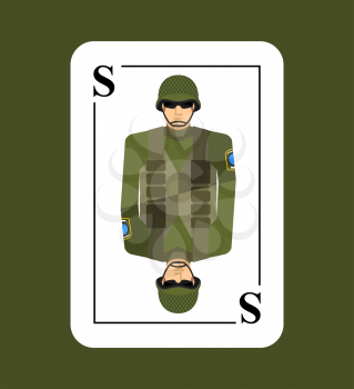 Playing card soldiers. Conceptual new card military man. Takes in game all  characters.  Armed forces, in helmet and flak vest.
