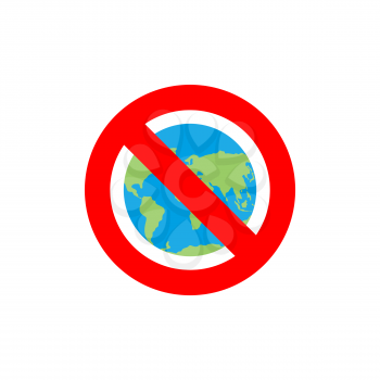 Stop Earth. Forbidden World Atlas. Frozen World Atlas. Red forbidden sign. Ban Earth. There are no inhabitants of  Earth
