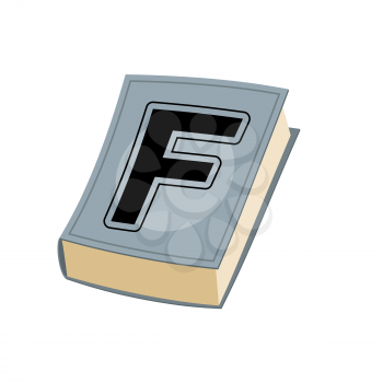 Letter F on cover of retro books. Concept of template elements alphabet
