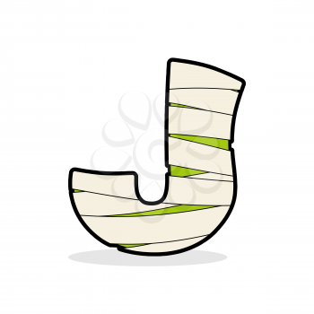 Letter J Mummy. Typography icon in bandages. Horrible Egyptian elements template zombies alphabet. ABC concept type as logotype.