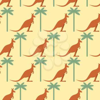 Kangaroo and Palma seamless pattern. Australian marsupial animal and tropical tree. Ornament for baby fabrics