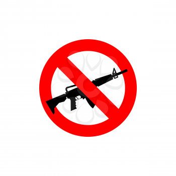 Stop machine gun. It is forbidden to shoot. Frozen silhouette military accessory. Against war emblem. Red forbidding character. Ban army M16