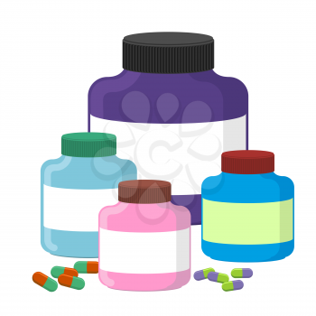 Set sport Nutrition Supplement containers vector illustration. Supplements for bodybuilding.