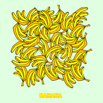 Big pile bananas, cartoon cheerful banana, sweet kids background
