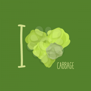 I love cabbage. Heart of green cabbage. Vector illustration
