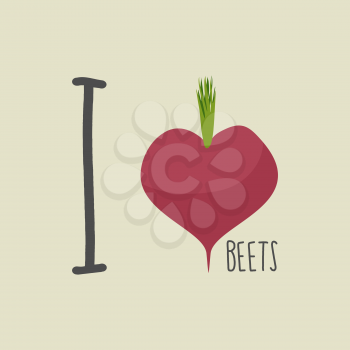 I love beets. Heart of the Burgundy red beets. Vector illustration
