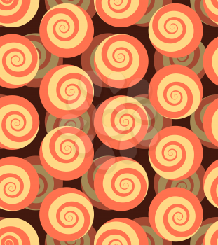 Spiral seamless pattern. 3d background of snails. Hypnotic spinning circle ornament. Retro fabric texture.
