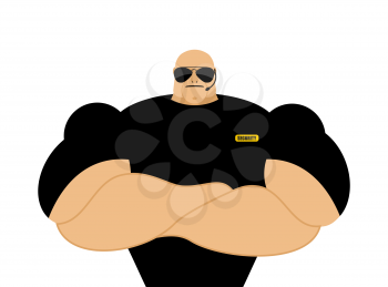 Security guard. Strong Athletic man in black clothes. Protection of property and  individual. 
