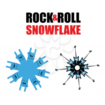 Rock and roll snowflakes. Rock hand sign in form of snowflakes. Several Electric Guitars in shape of snowflakes.
