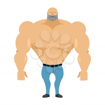 Strong man with a naked torso in blue jeans. Athletic body with huge muscles. Bodybuilder on a white background. Vector illustration Man fitness model.
