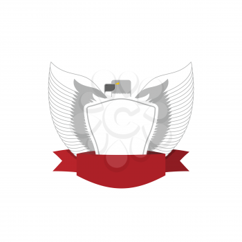 Emblem of White Bird with shield. Hawk military logo. Vector illustration.

