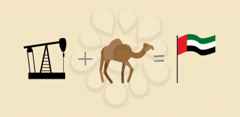 Oil rig and camel. Symbols of  United Arab Emirates. UAE Flag. Vector illustration
