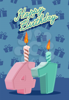 Happy birthday card with 41th birthday. Vector illustration