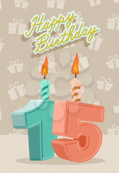 Birthday candle number 15 with flame - eps 10 vector illustration